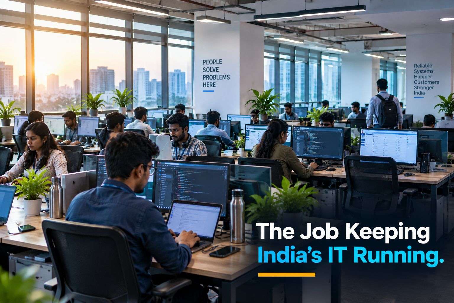Indian IT office floor representing the steady, growing demand for application support engineer roles in 2026.