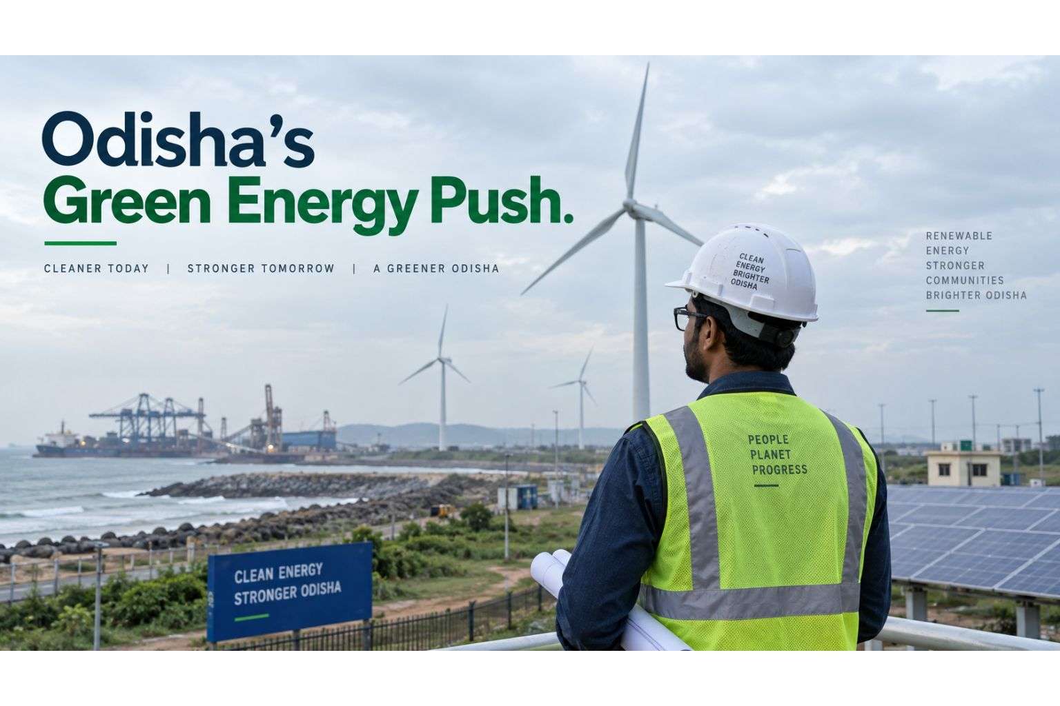 Industrial coastal site in Odisha representing green hydrogen and renewable energy investment for engineering graduates.