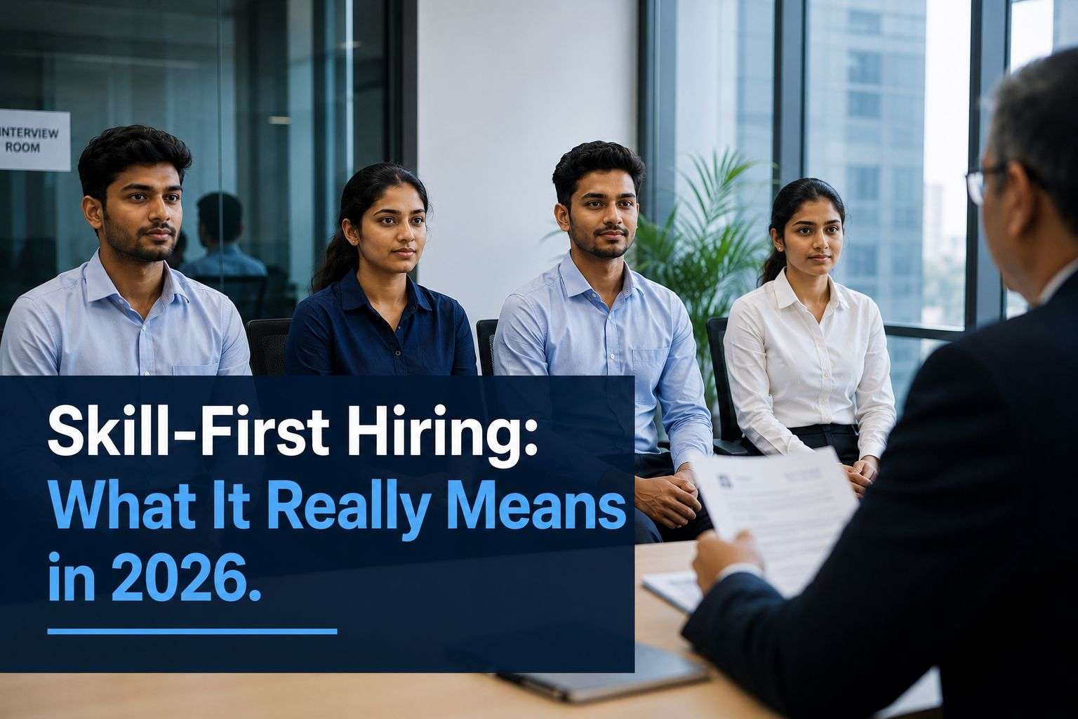 Engineering students in a skill-first hiring interview panel in India.