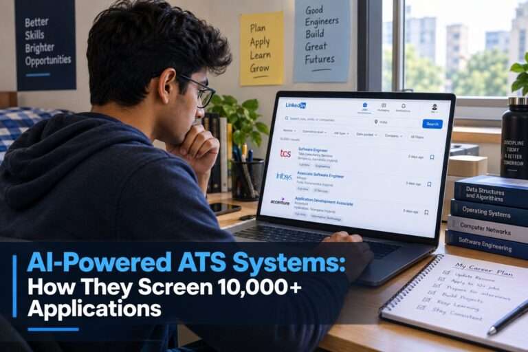 Indian engineering student checking a job application on an AI-powered ATS SYSTEMS