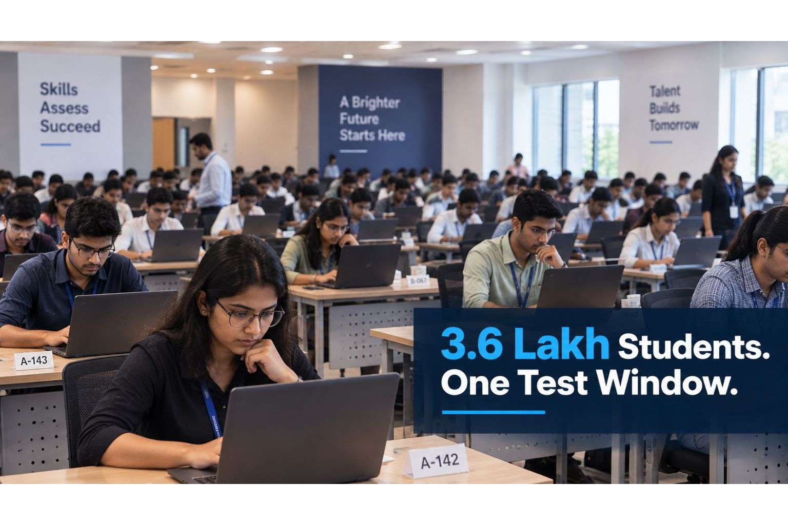 Engineering students taking a large-scale online recruitment test in India