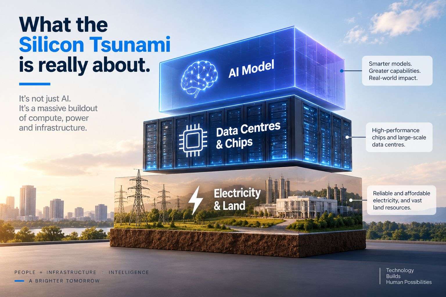 Stack diagram explaining AI infrastructure layers behind the Silicon Tsunami chip war story