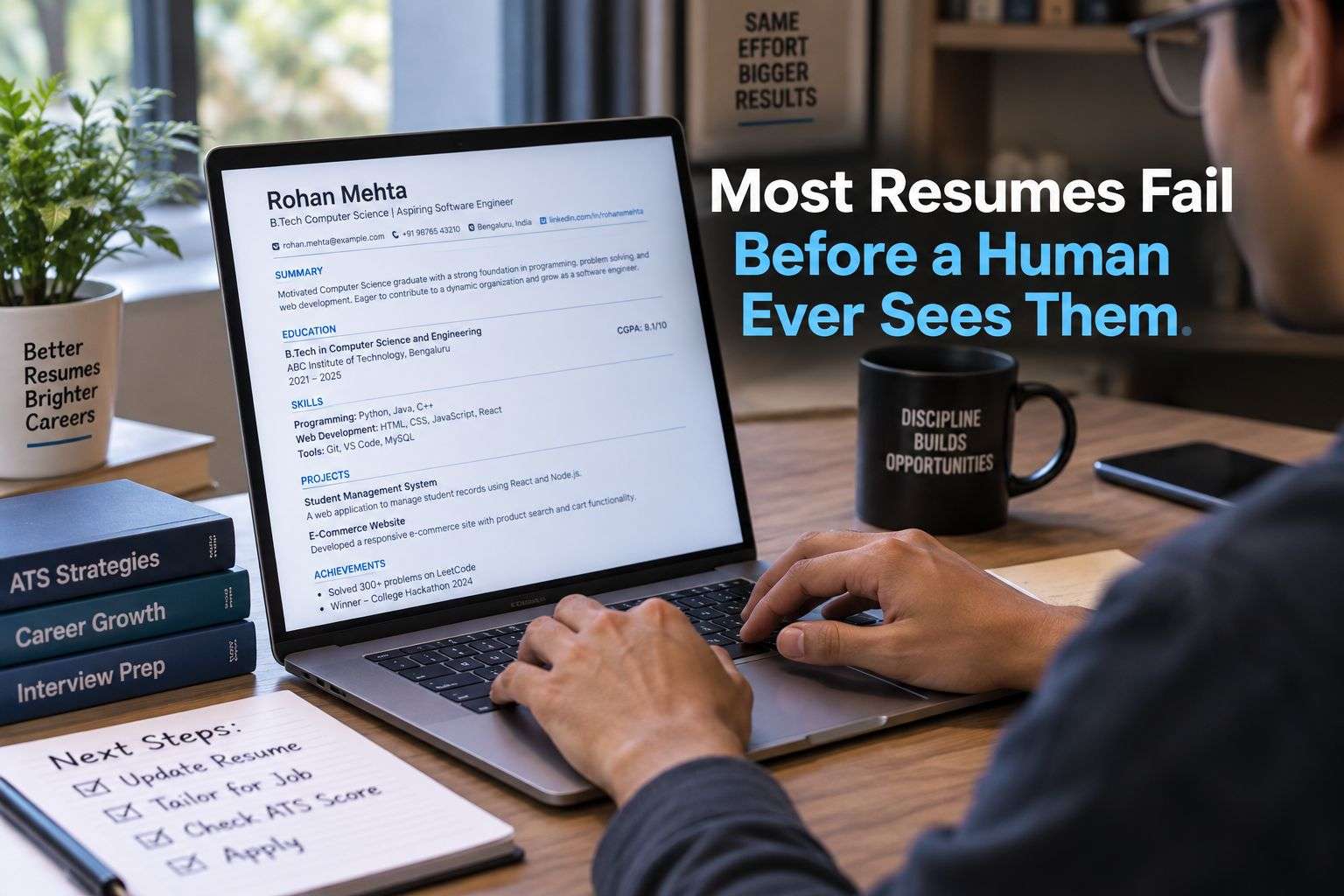 Fresher resume being prepared for AI-powered ATS screening in India.