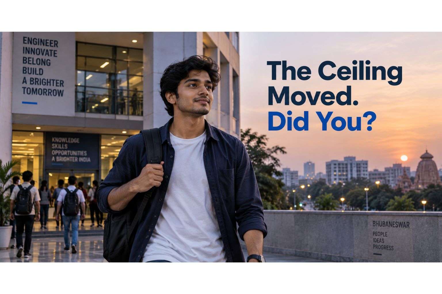 Engineering graduate from a tier-2 Indian city walking toward new career opportunities.