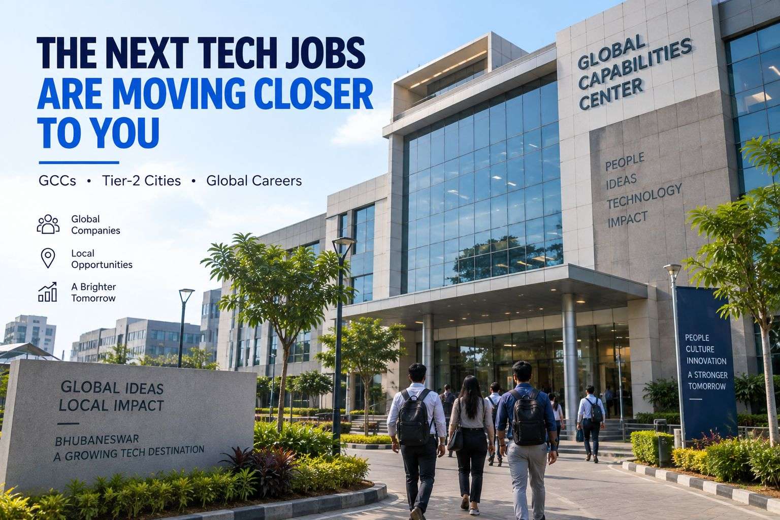 Global Capability Centre office building representing tier-2 city hiring growth for engineering freshers.