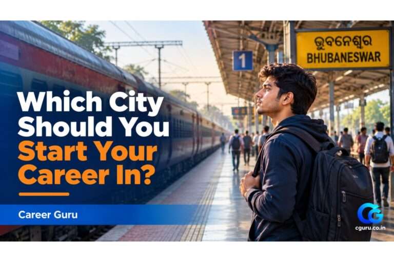 Odia engineering fresher at a railway platform thinking about the best city for freshers from Odisha.