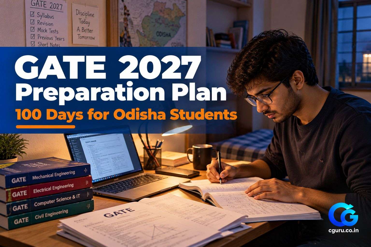 Engineering student following a GATE 2027 preparation plan at a study desk in Odisha.