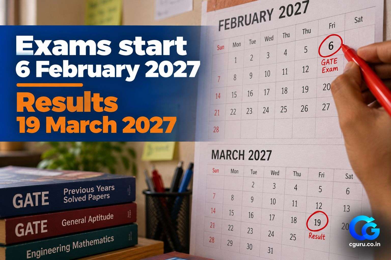 Calendar with the first GATE 2027 exam date circled.
2. 