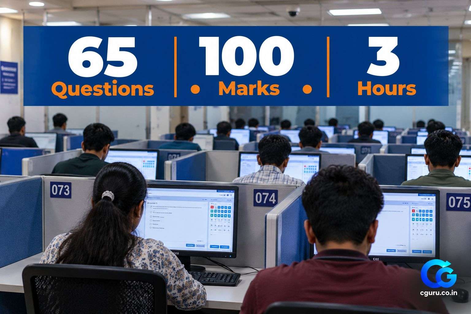 Candidates at computer screens in a GATE-style computer-based test lab.
