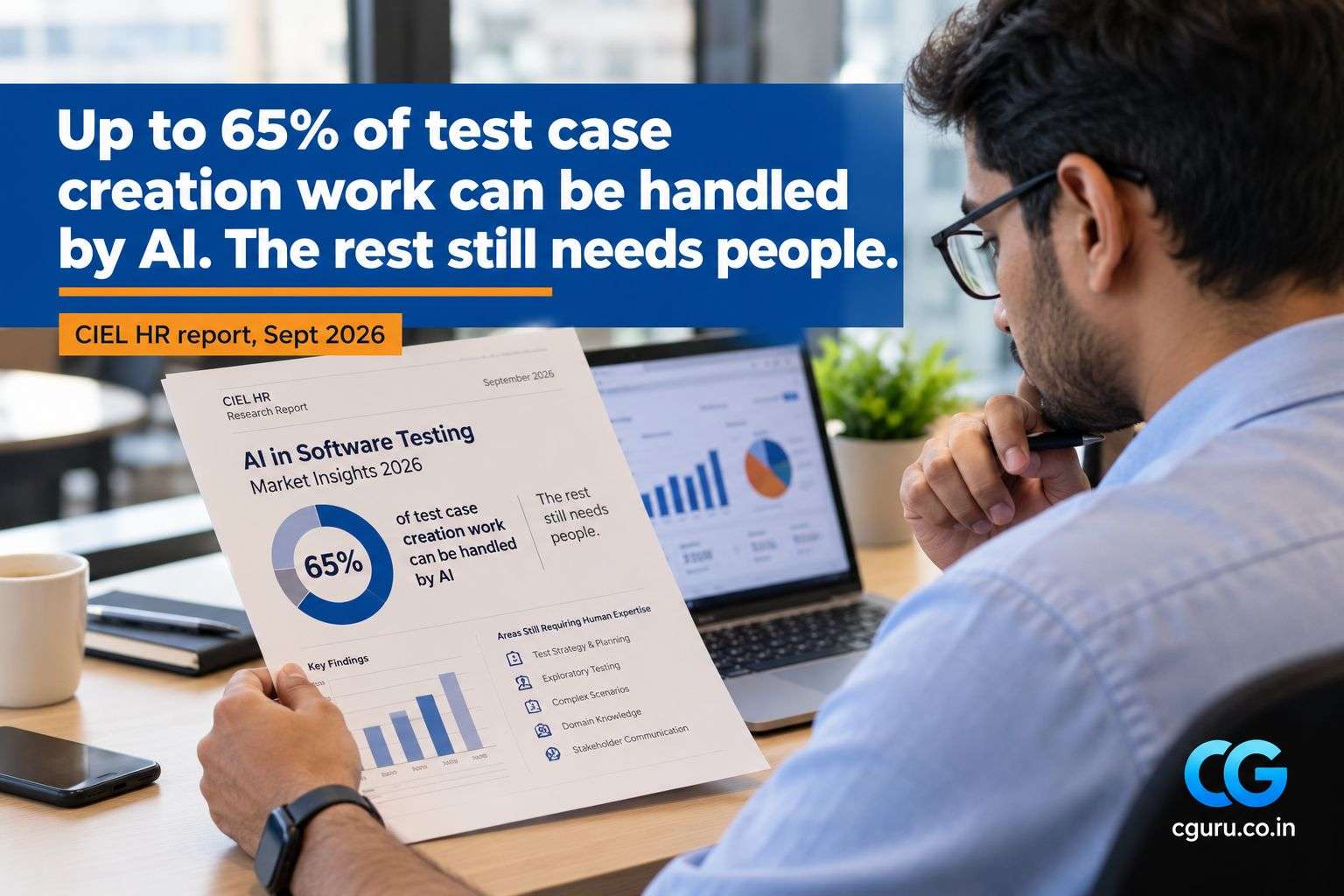 Professional reading an AI workforce report, manual testing jobs for freshers in AI era