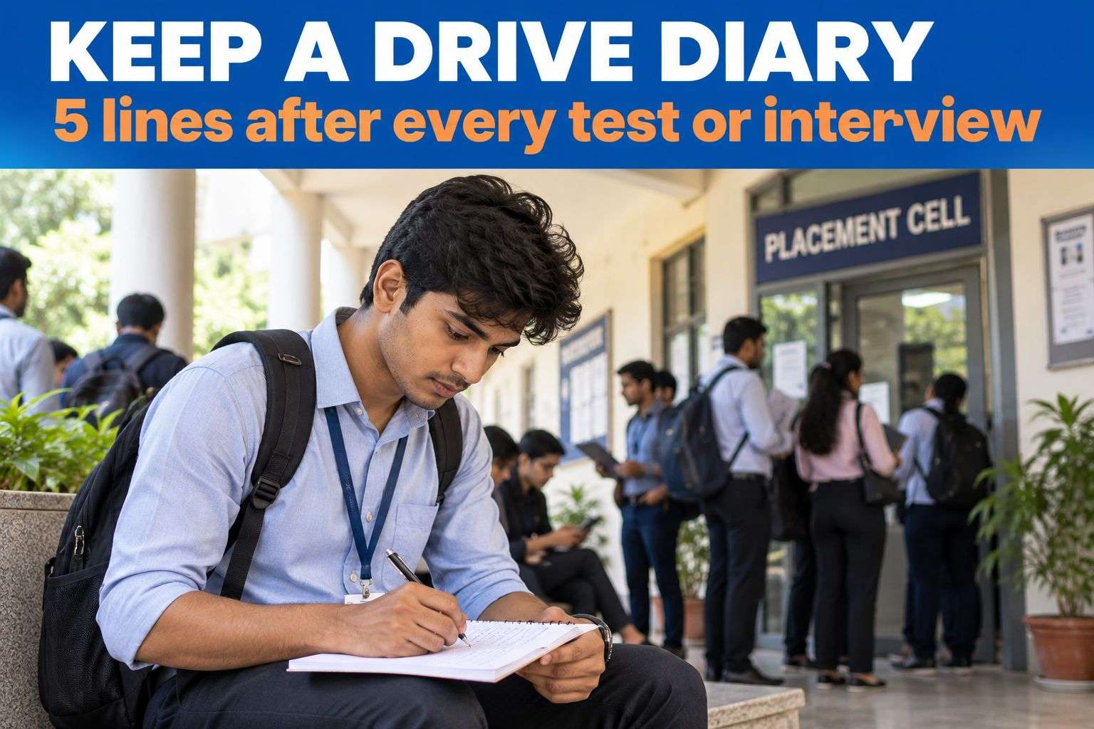 student writing a drive diary during campus placement season
