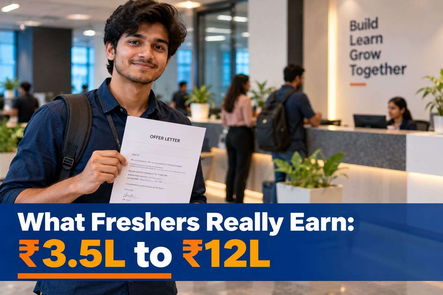 Fresher with an offer letter, representing SRE and DevOps fresher salary ranges in India 2026.