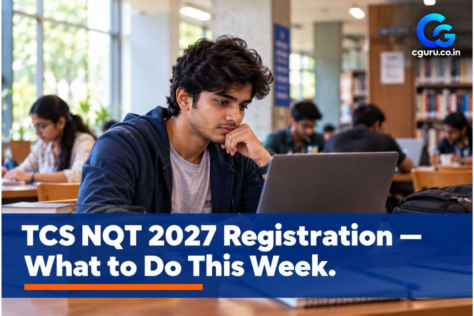 Final-year student checking TCS NQT 2027 registration details on a laptop.
