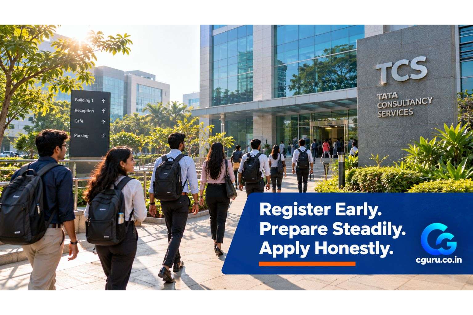 IT campus entrance representing a successful start after TCS NQT 2027 registration.