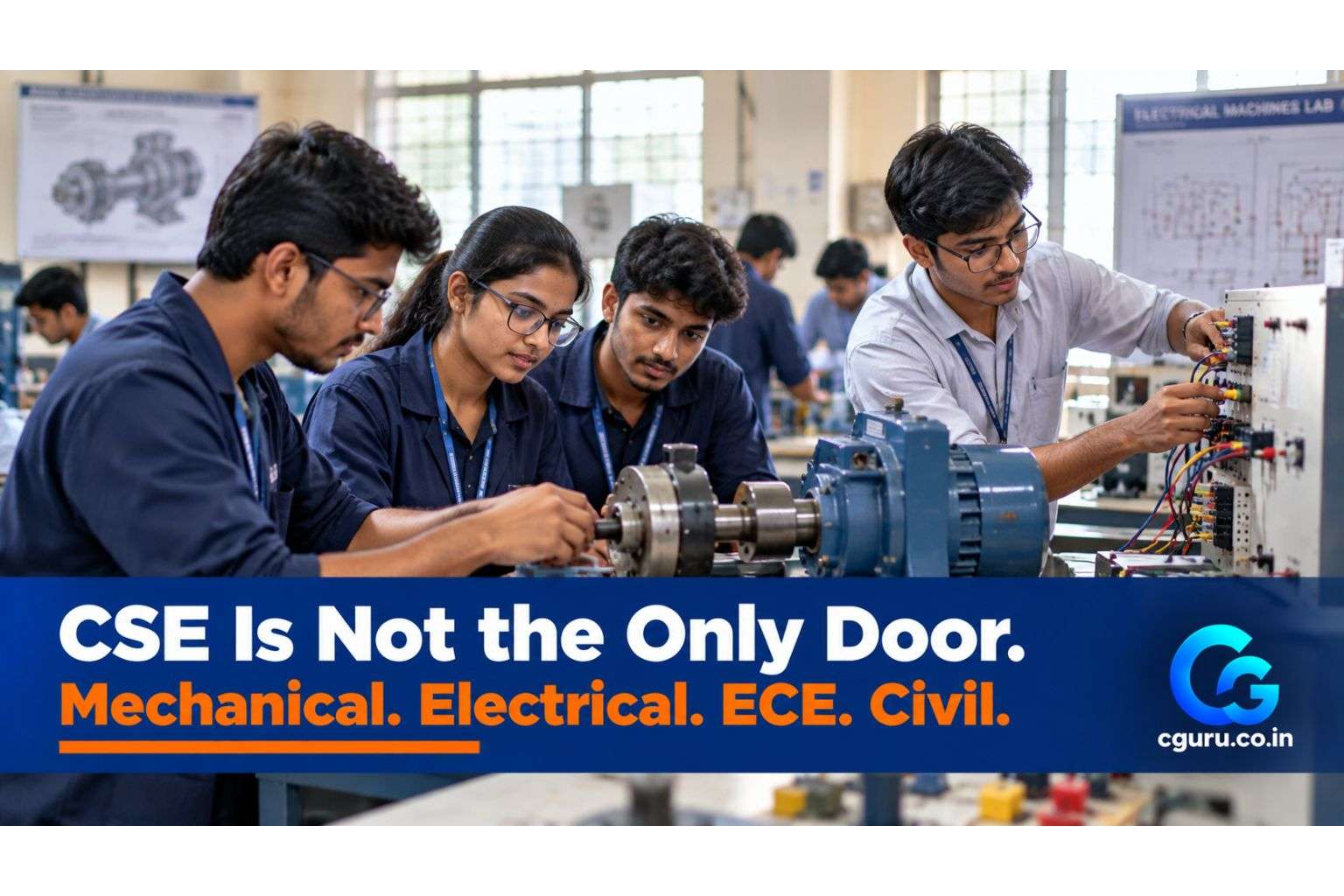Engineering students from different branches in a lab.