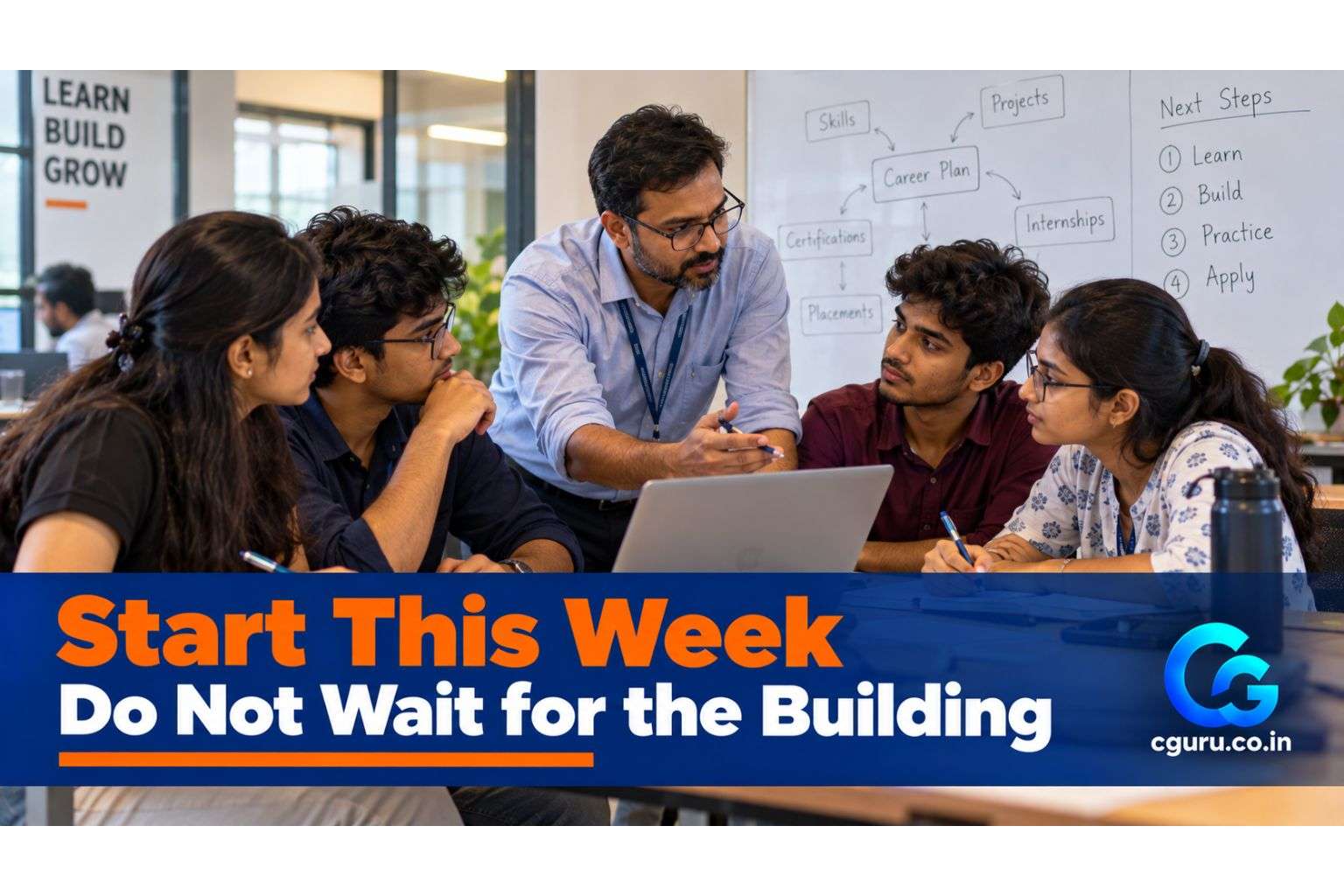 Mentor guiding engineering students on career planning.